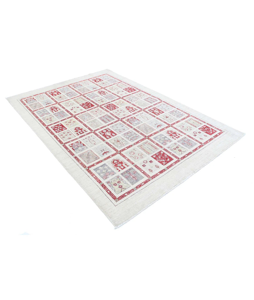Ivory Afghan Bakhtiari Rug 5' 7" x 7' 10" Hand-Knotted | No. AT12918