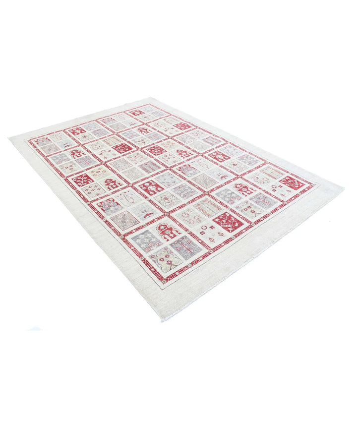 Ivory Afghan Bakhtiari Rug 5' 7" x 7' 10" Hand-Knotted | No. AT12918