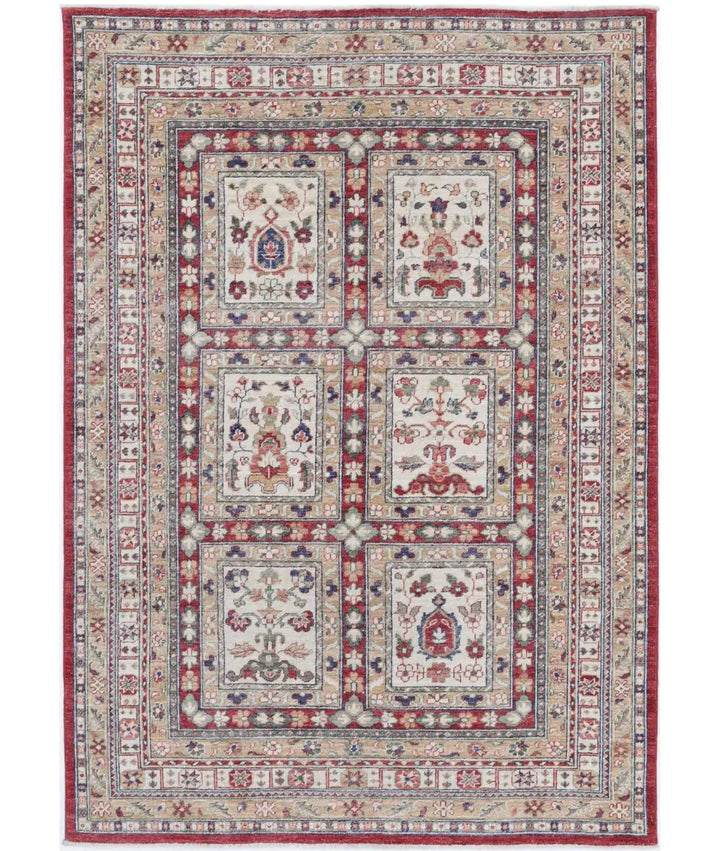 Afghan Bakhtiari Rug 4' 7" x 6' 5" Hand-Knotted | No. AT13303