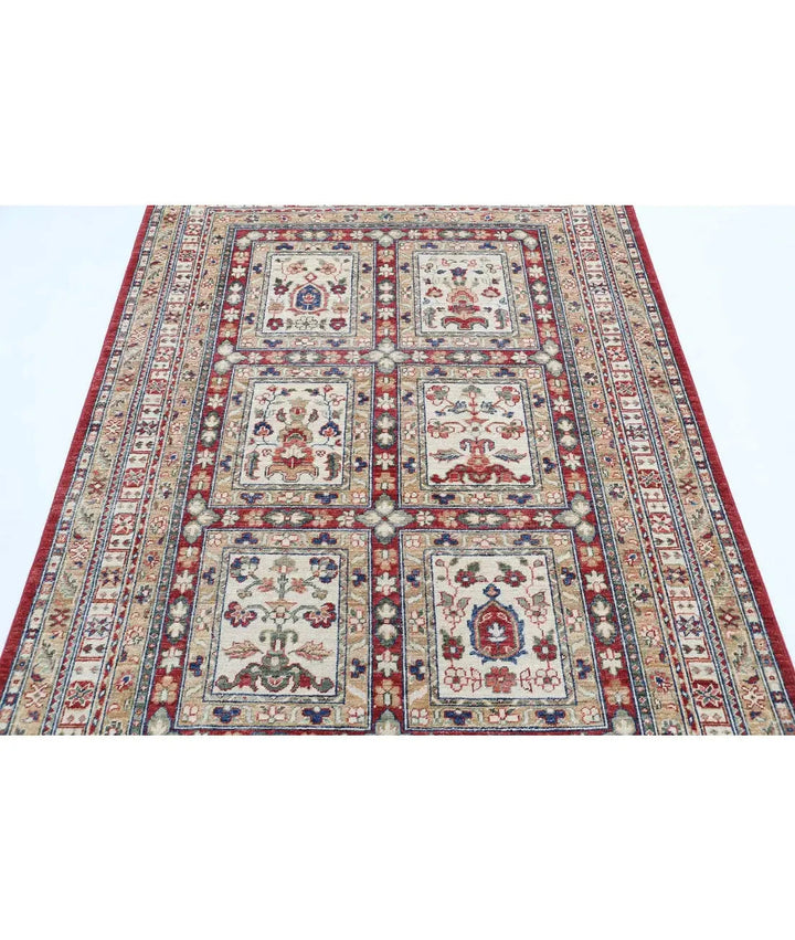 Afghan Bakhtiari Rug 4' 7" x 6' 5" Hand-Knotted | No. AT13303