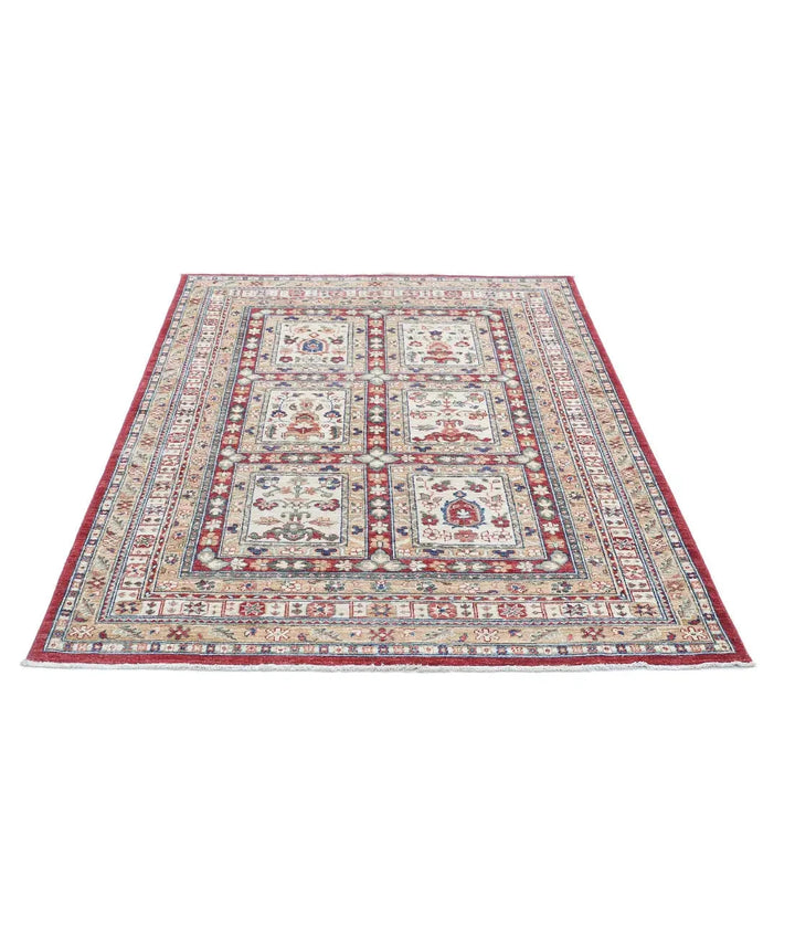 Afghan Bakhtiari Rug 4' 7" x 6' 5" Hand-Knotted | No. AT13303