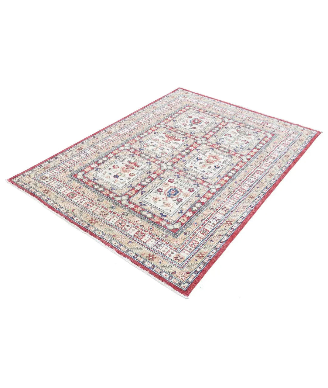 Afghan Bakhtiari Rug 4' 7" x 6' 5" Hand-Knotted | No. AT13303