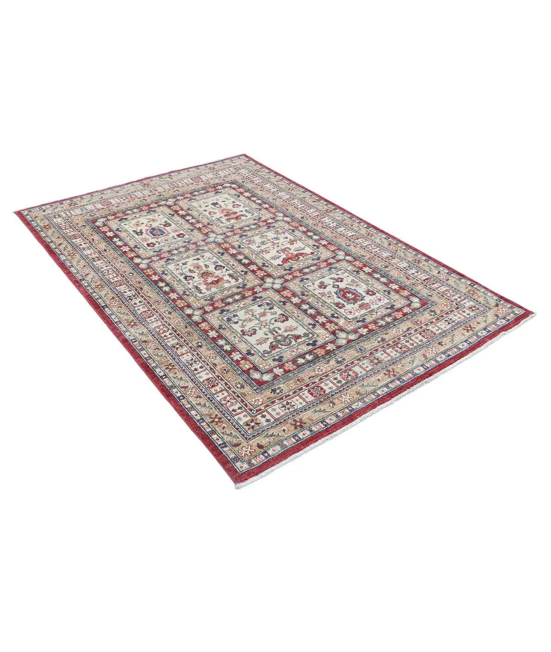 Afghan Bakhtiari Rug 4' 7" x 6' 5" Hand-Knotted | No. AT13303