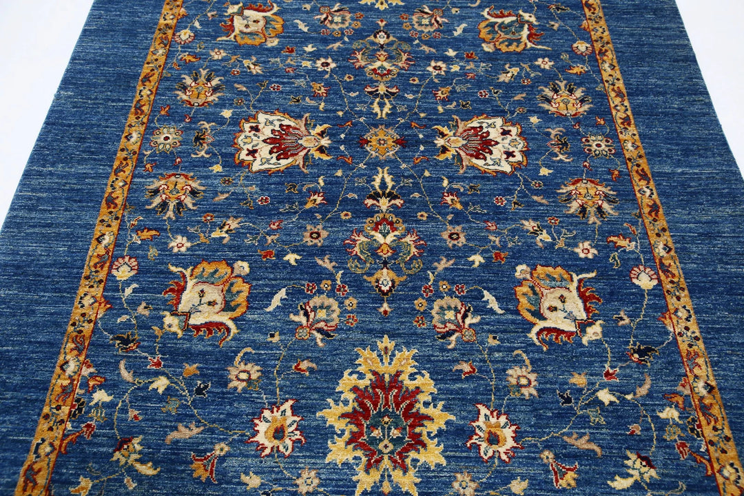 Blue Afghan Ziegler Rug 5' 7" x 8' 2" Hand-Knotted | No. AT13460