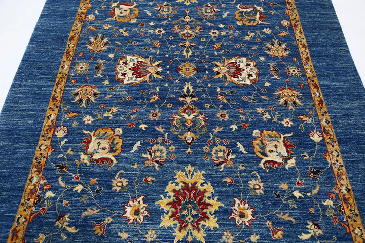 Blue Afghan Ziegler Rug 5' 7" x 8' 2" Hand-Knotted | No. AT13460
