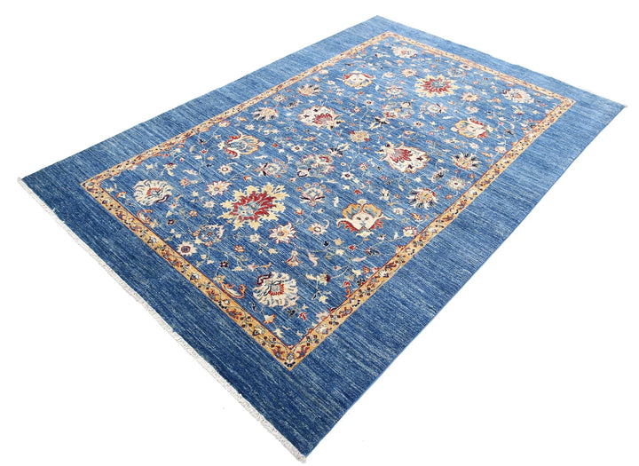 Blue Afghan Ziegler Rug 5' 7" x 8' 2" Hand-Knotted | No. AT13460