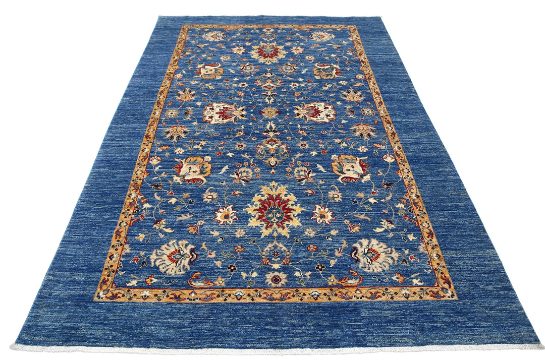 Blue Afghan Ziegler Rug 5' 7" x 8' 2" Hand-Knotted | No. AT13460