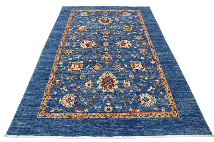 Blue Afghan Ziegler Rug 5' 7" x 8' 2" Hand-Knotted | No. AT13460