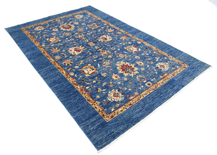 Blue Afghan Ziegler Rug 5' 7" x 8' 2" Hand-Knotted | No. AT13460