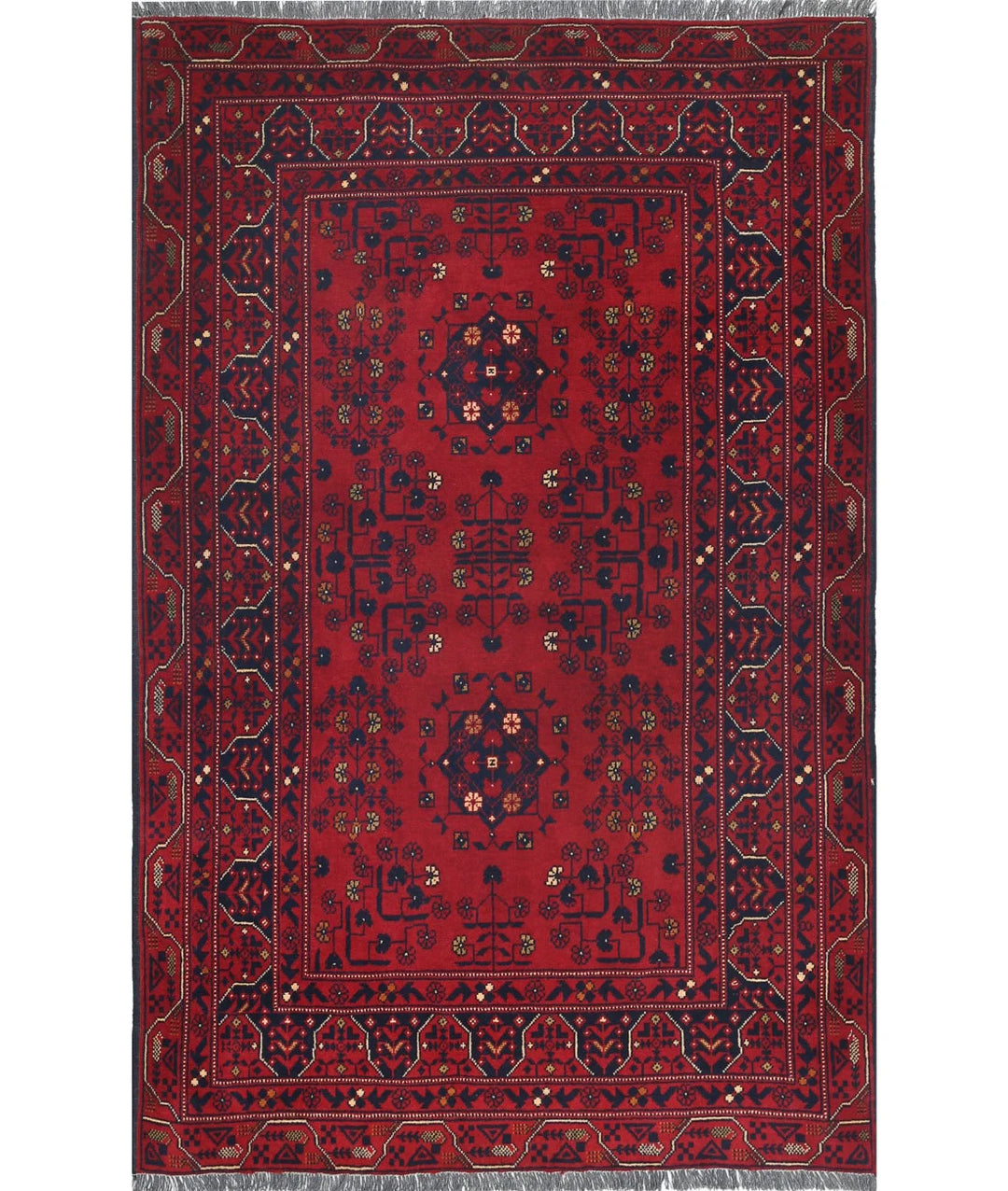 Red Afghan Khamyab Rug 3' 2" x 4' 11" Hand-Knotted | No. AT13483