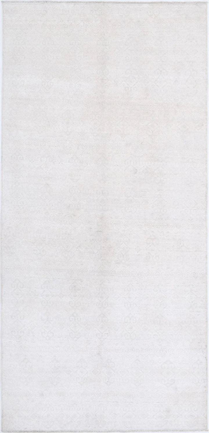 Ivory Afghan Tabriz Rug 4' 6" x 9' 6" Hand-Knotted | No. AT13498