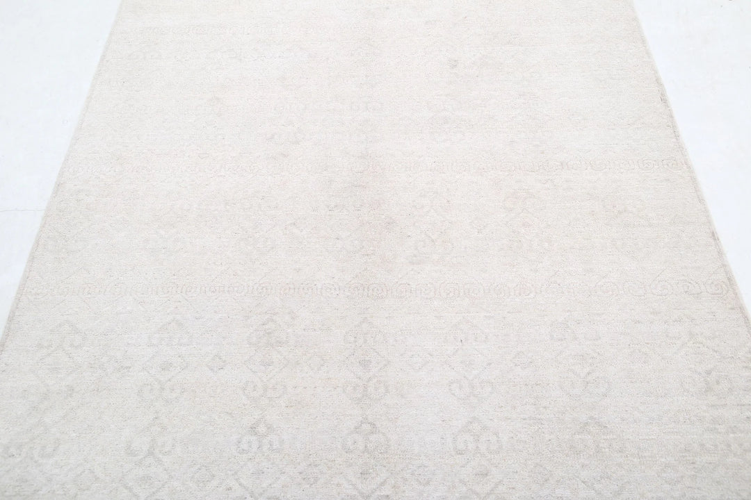 Ivory Afghan Tabriz Rug 4' 6" x 9' 6" Hand-Knotted | No. AT13498