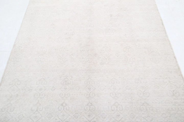 Ivory Afghan Tabriz Rug 4' 6" x 9' 6" Hand-Knotted | No. AT13498
