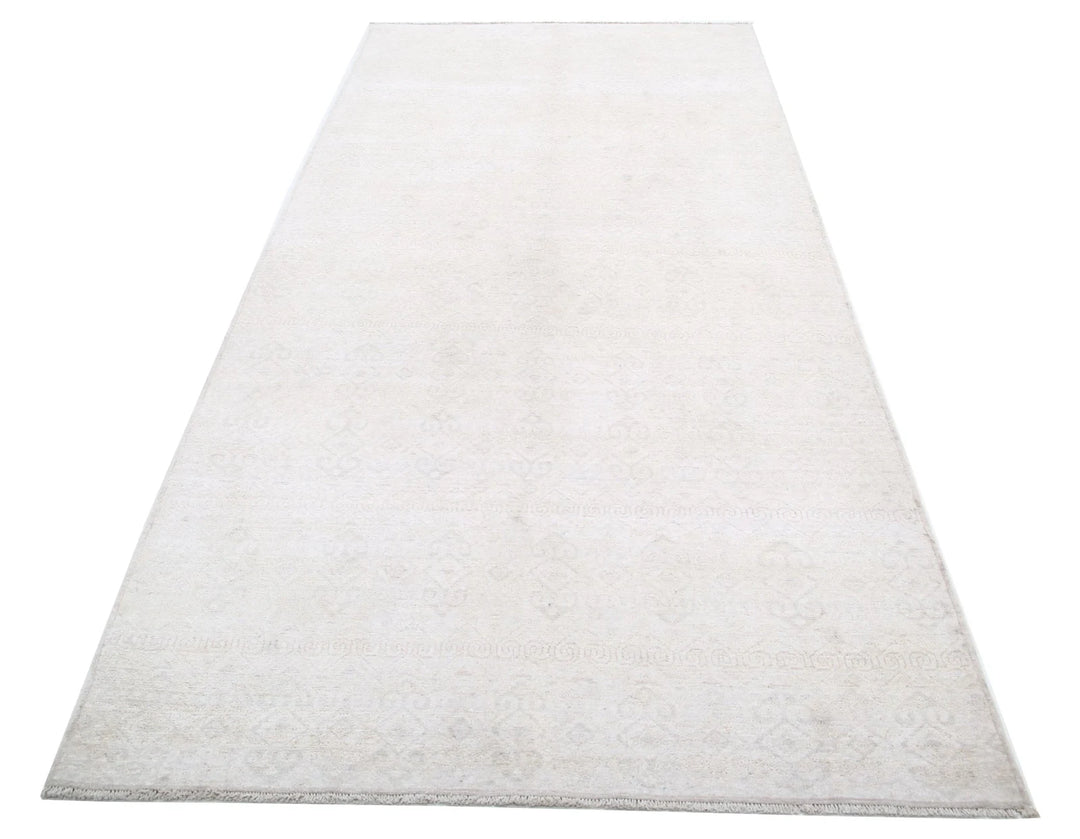 Ivory Afghan Tabriz Rug 4' 6" x 9' 6" Hand-Knotted | No. AT13498