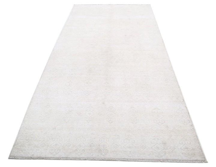 Ivory Afghan Tabriz Rug 4' 6" x 9' 6" Hand-Knotted | No. AT13498