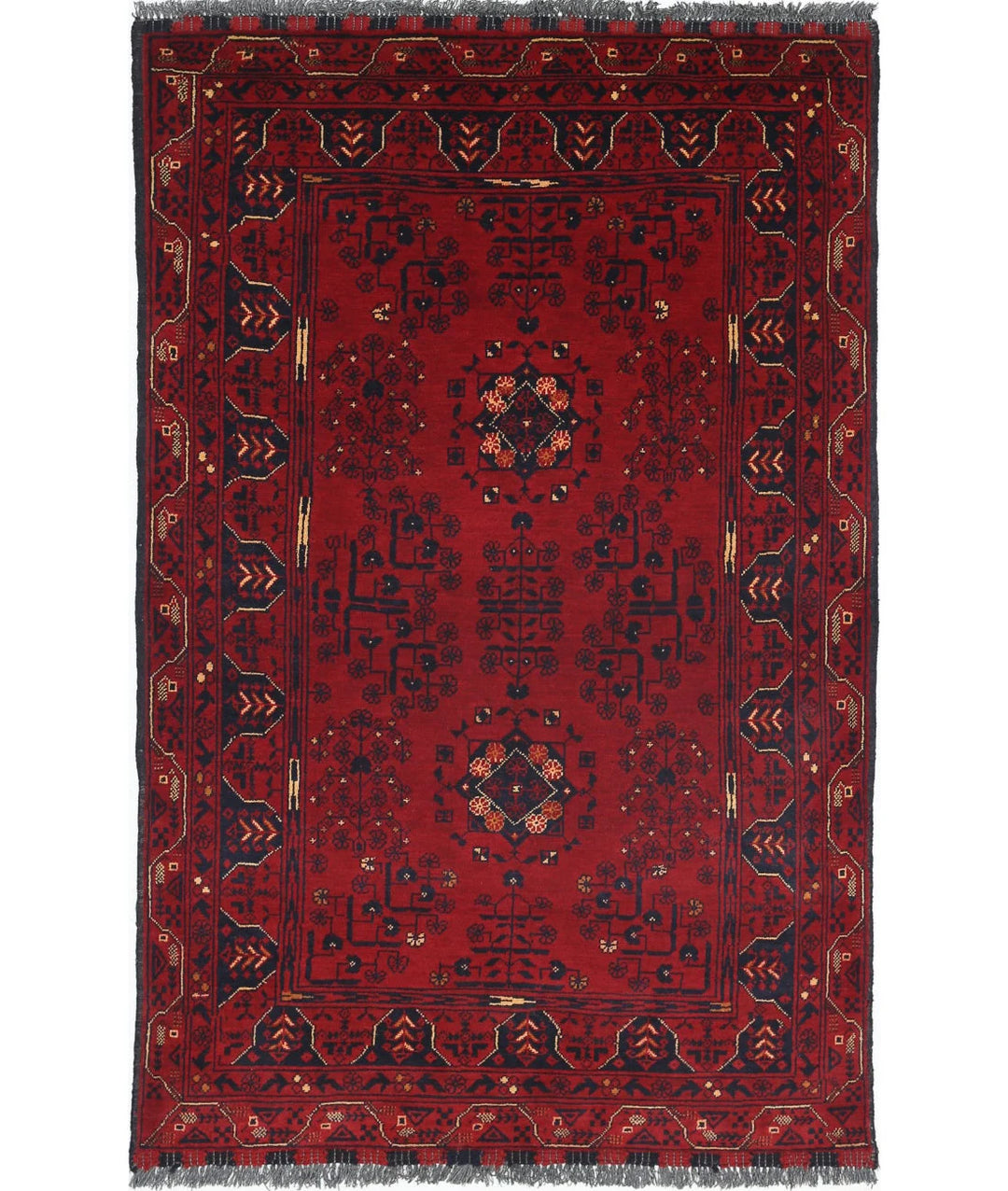 Red Afghan Tribal Rug 3' 3" x 5' 0" Hand-Knotted