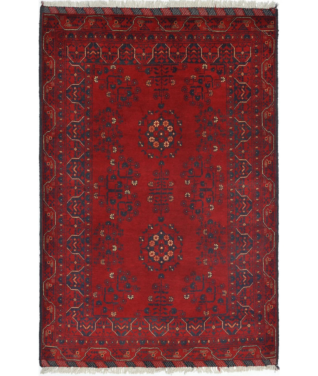 Red Afghan Khamyab Rug 3' 3" x 4' 10" Hand-Knotted | No. AT13629