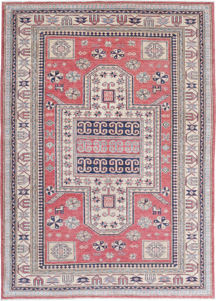 Afghan Royal Kazak Rug 4' 8" x 6' 9" Hand-Knotted | No. AT13862