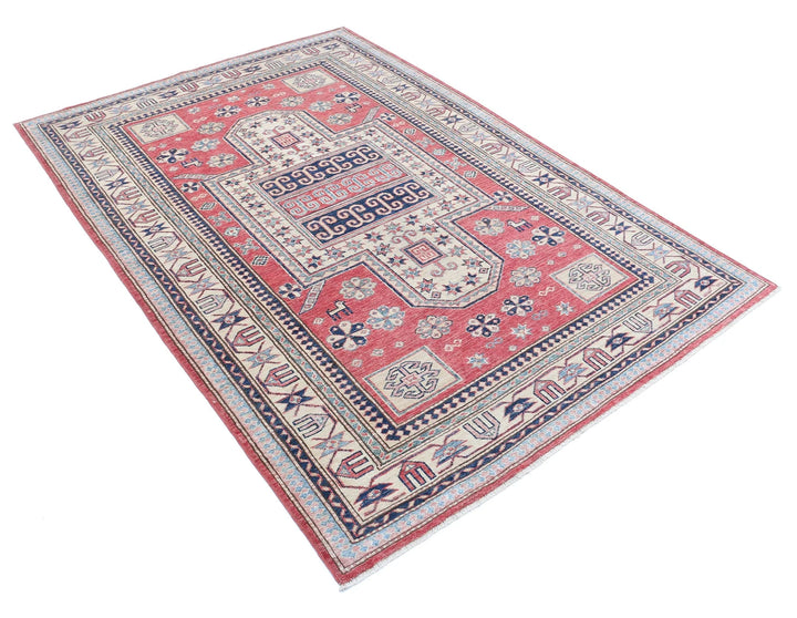 Afghan Royal Kazak Rug 4' 8" x 6' 9" Hand-Knotted | No. AT13862