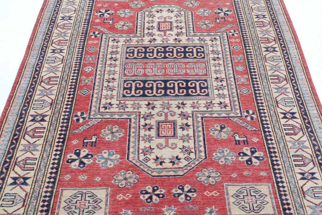 Afghan Royal Kazak Rug 4' 8" x 6' 9" Hand-Knotted | No. AT13862