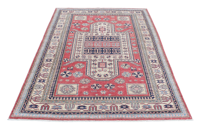 Afghan Royal Kazak Rug 4' 8" x 6' 9" Hand-Knotted | No. AT13862