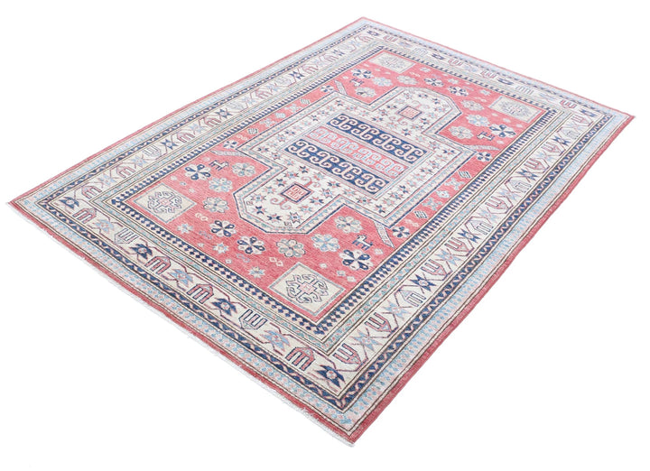 Afghan Royal Kazak Rug 4' 8" x 6' 9" Hand-Knotted | No. AT13862