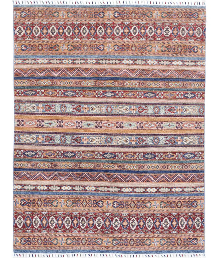 Blue Afghan Khurjeen Rug 4' 10" x 6' 2" Hand-Knotted | No. AT13888
