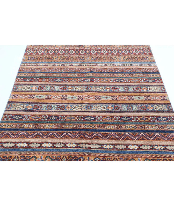 Blue Afghan Khurjeen Rug 4' 10" x 6' 2" Hand-Knotted | No. AT13888