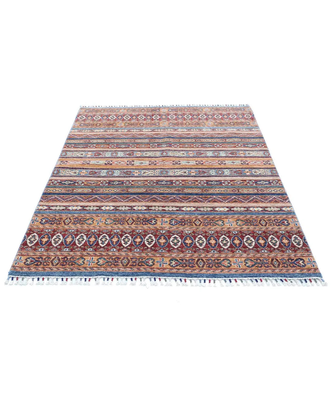 Blue Afghan Khurjeen Rug 4' 10" x 6' 2" Hand-Knotted | No. AT13888