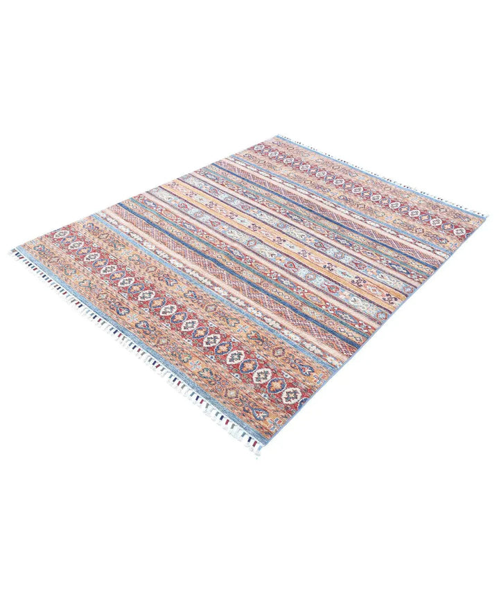 Blue Afghan Khurjeen Rug 4' 10" x 6' 2" Hand-Knotted | No. AT13888