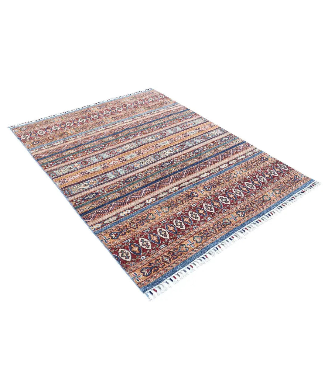 Blue Afghan Khurjeen Rug 4' 10" x 6' 2" Hand-Knotted | No. AT13888