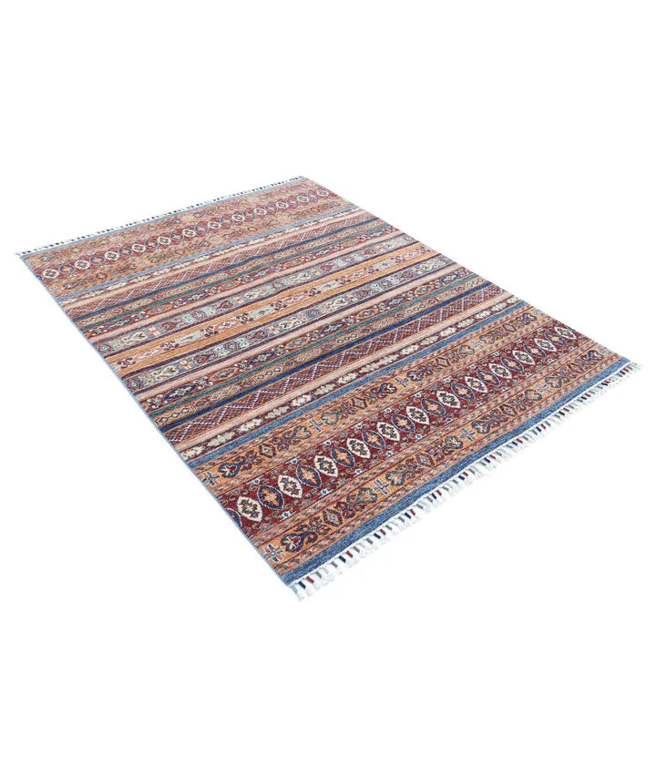 Blue Afghan Khurjeen Rug 4' 10" x 6' 2" Hand-Knotted | No. AT13888