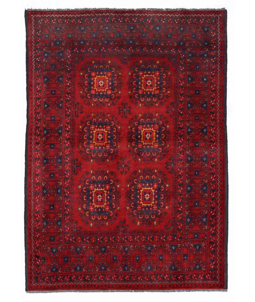 Red Afghan Khamyab Rug 3' 4" x 4' 8" Hand-Knotted | No. AT13905