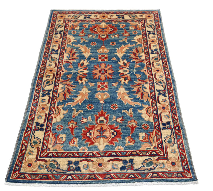 Blue Afghan Ziegler Rug 2'1" x 4'1" Hand-Knotted | No. AT13982