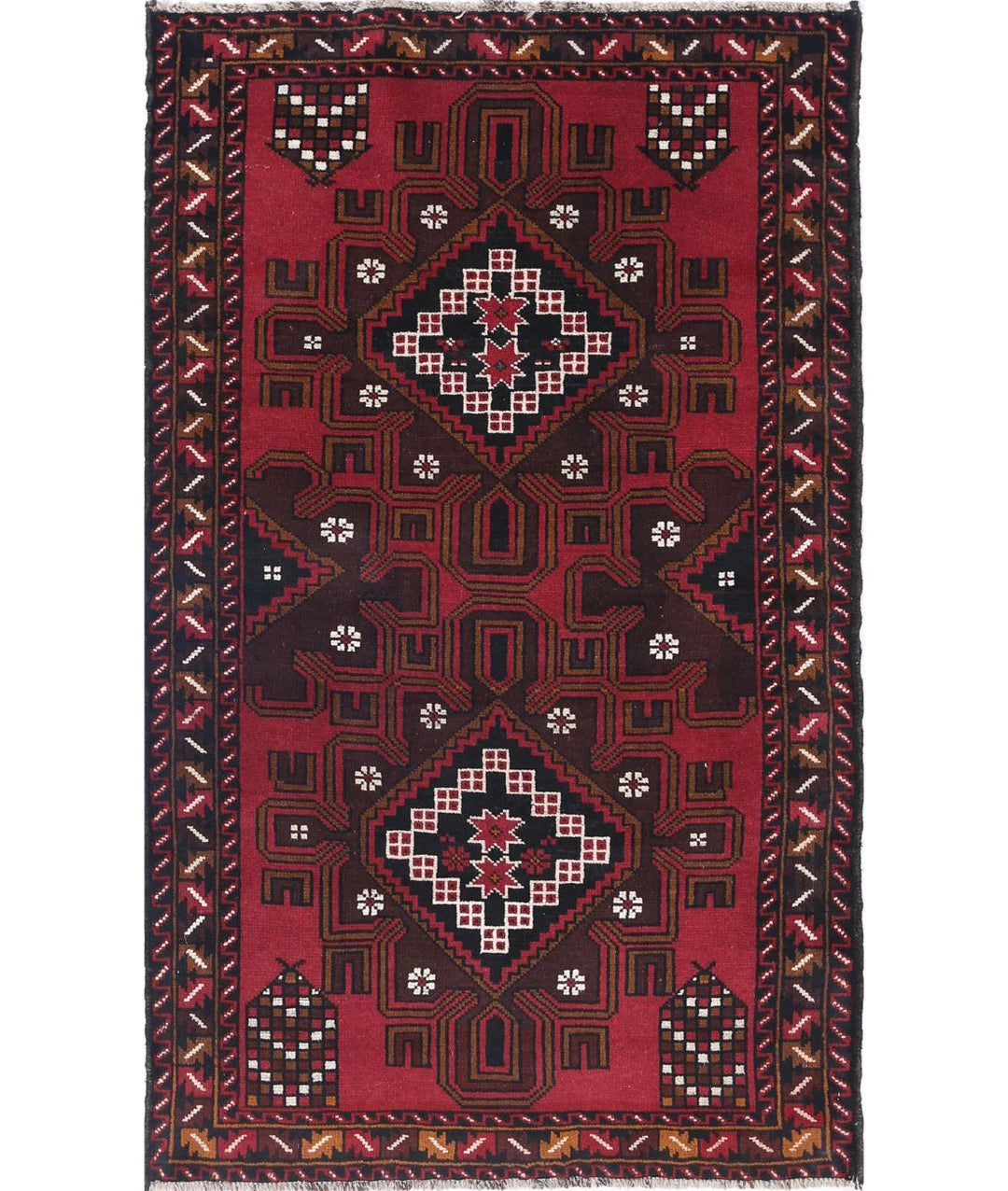 Red Afghan Tribal Rug 2' 9" x 4' 8" Hand-Knotted | No. AT14012