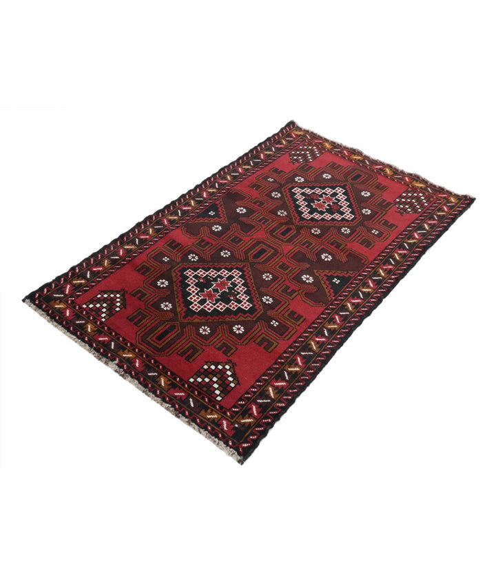 Red Afghan Tribal Rug 2' 9" x 4' 8" Hand-Knotted | No. AT14012