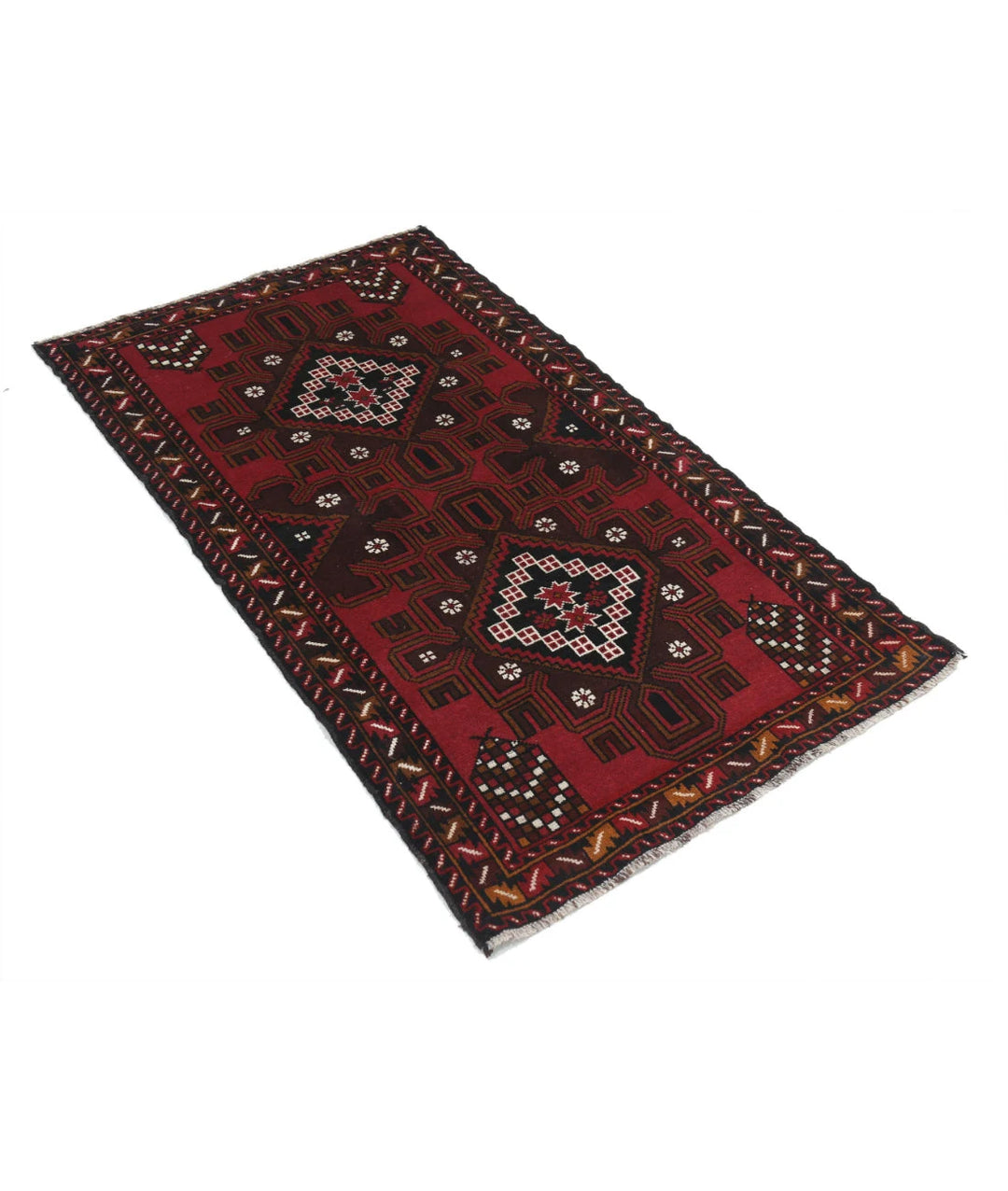 Red Afghan Tribal Rug 2' 9" x 4' 8" Hand-Knotted | No. AT14012