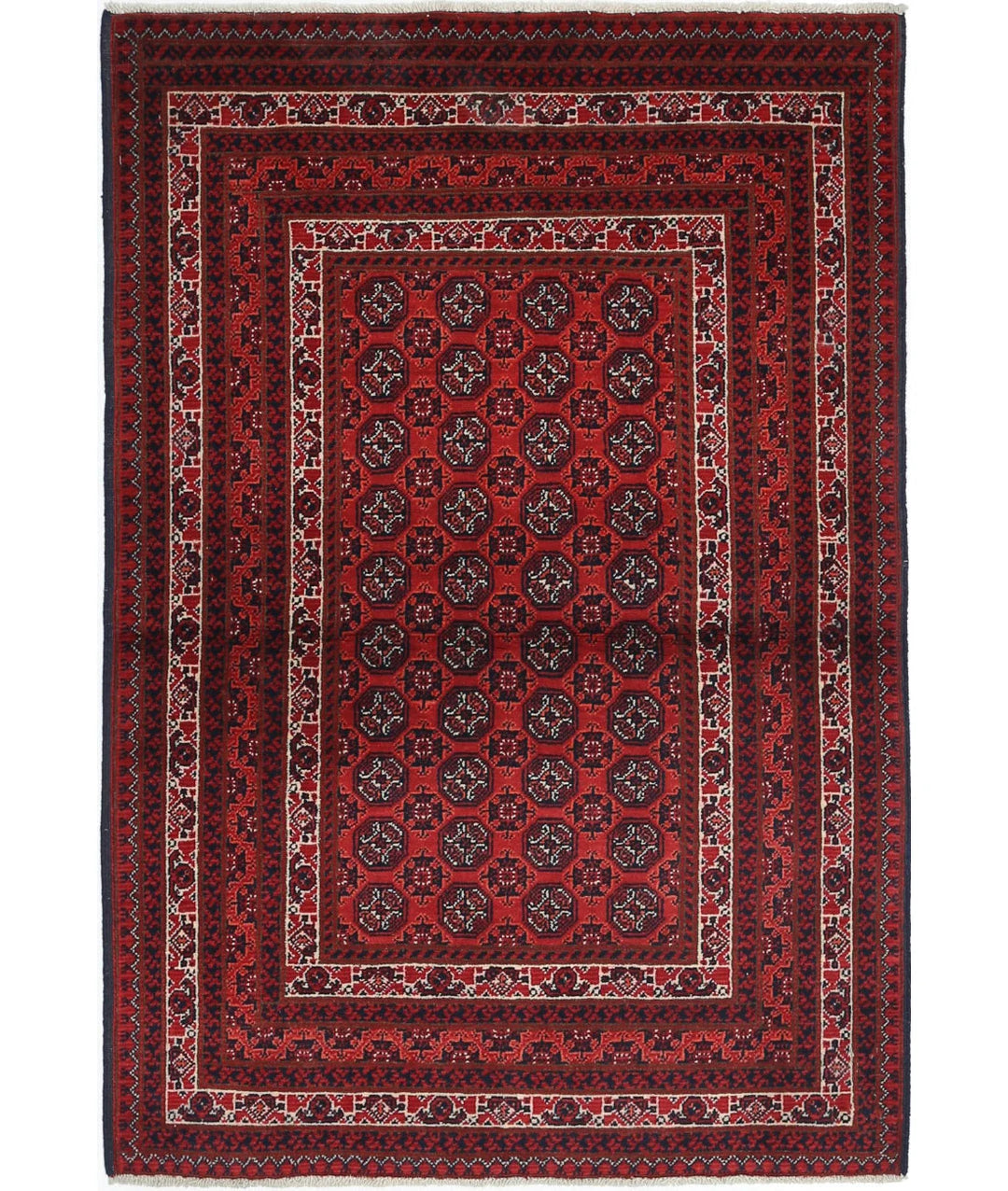 Red Afghan Khamyab Rug 2' 8" x 3' 10" Hand-Knotted | No. AT14041