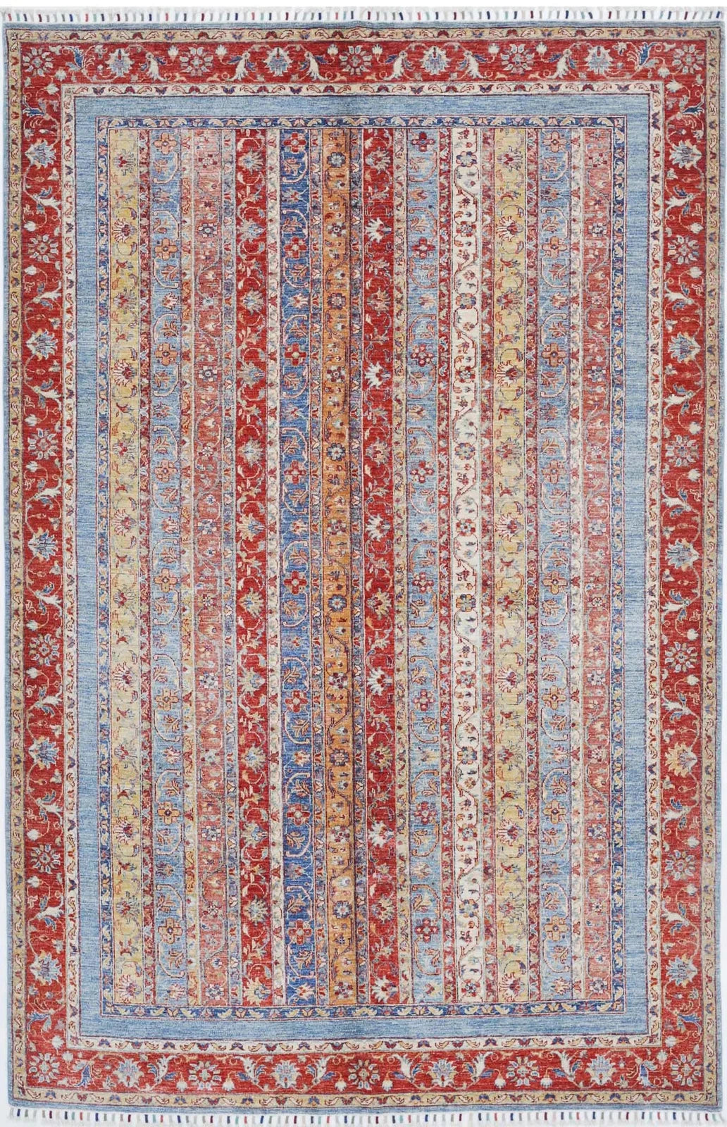 Red Afghan Oriental Rug 6' 7" x 9' 9" Hand-Knotted | No. AT140557