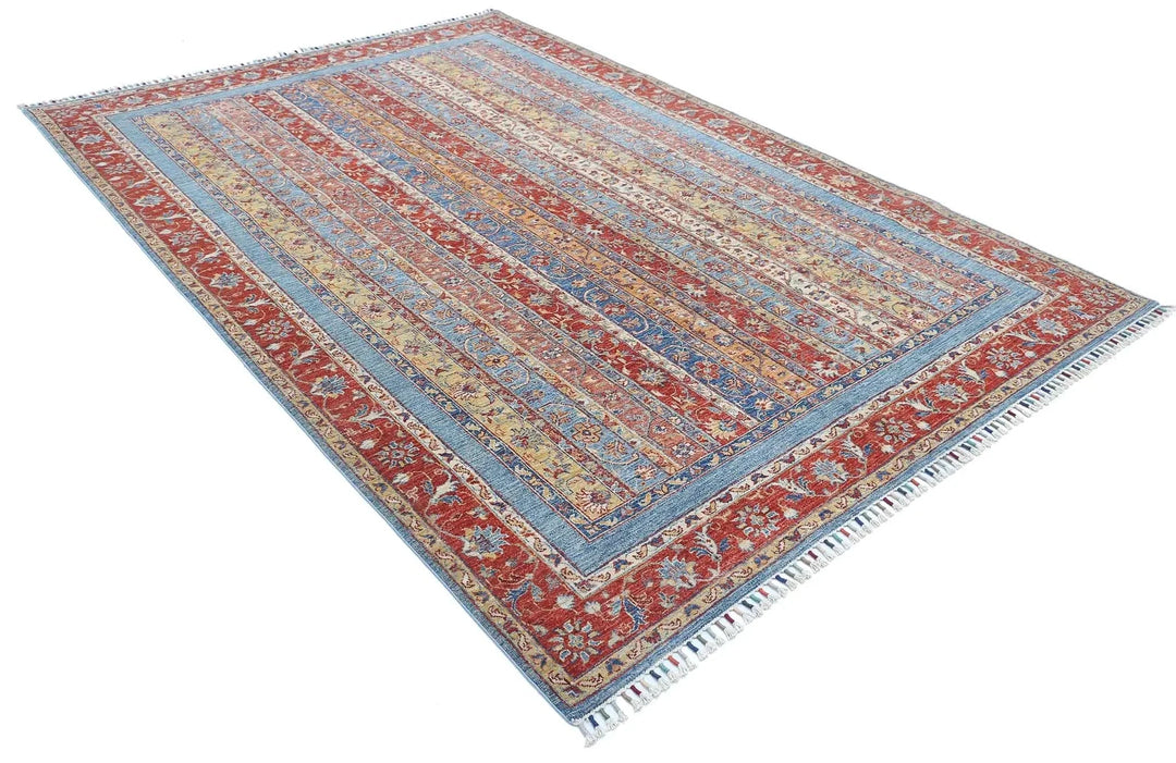 Red Afghan Oriental Rug 6' 7" x 9' 9" Hand-Knotted | No. AT140557