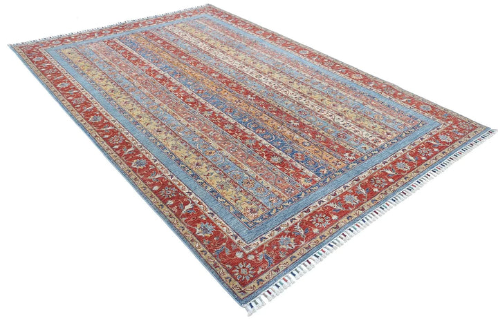 Red Afghan Oriental Rug 6' 7" x 9' 9" Hand-Knotted | No. AT140557