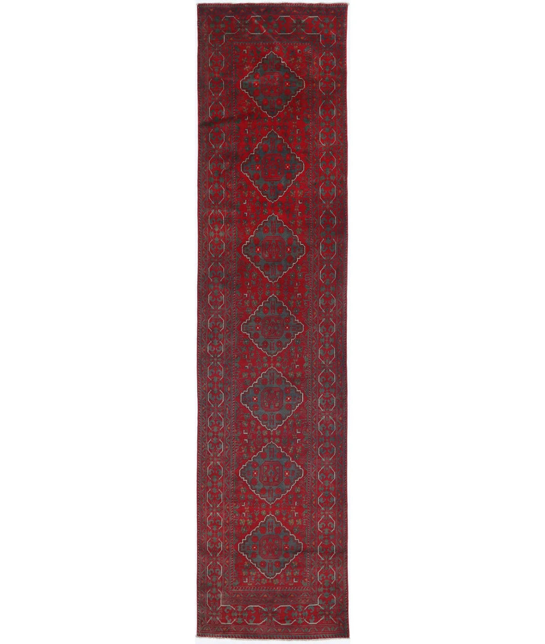 Red Afghan Khamyab Rug 2' 7" x 12' 6" Hand-Knotted | No. AT14064