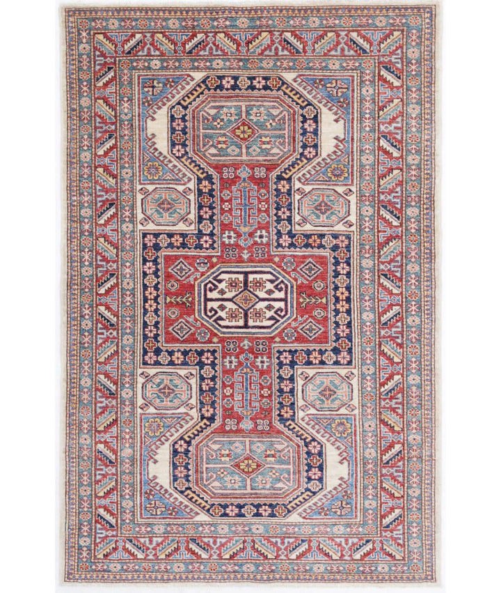 Afghan Royal Kazak Rug 4' 2" x 6' 6" Hand-Knotted | No. AT14216