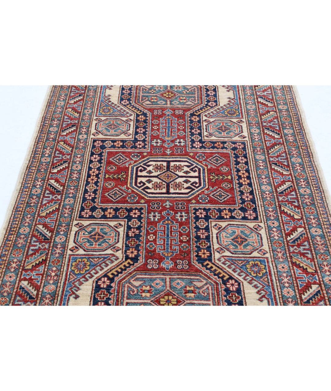 Afghan Royal Kazak Rug 4' 2" x 6' 6" Hand-Knotted | No. AT14216