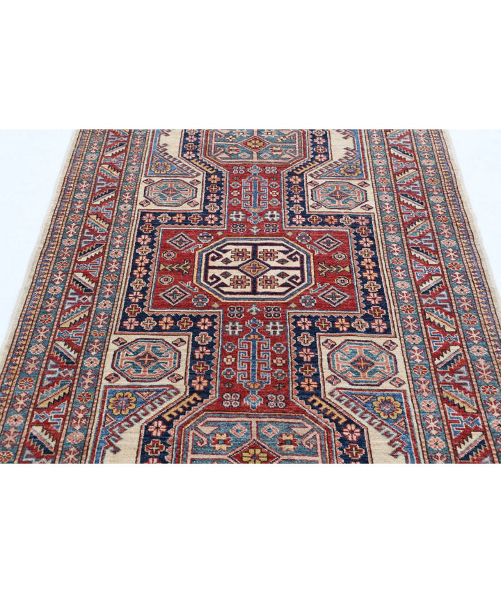 Afghan Royal Kazak Rug 4' 2" x 6' 6" Hand-Knotted | No. AT14216