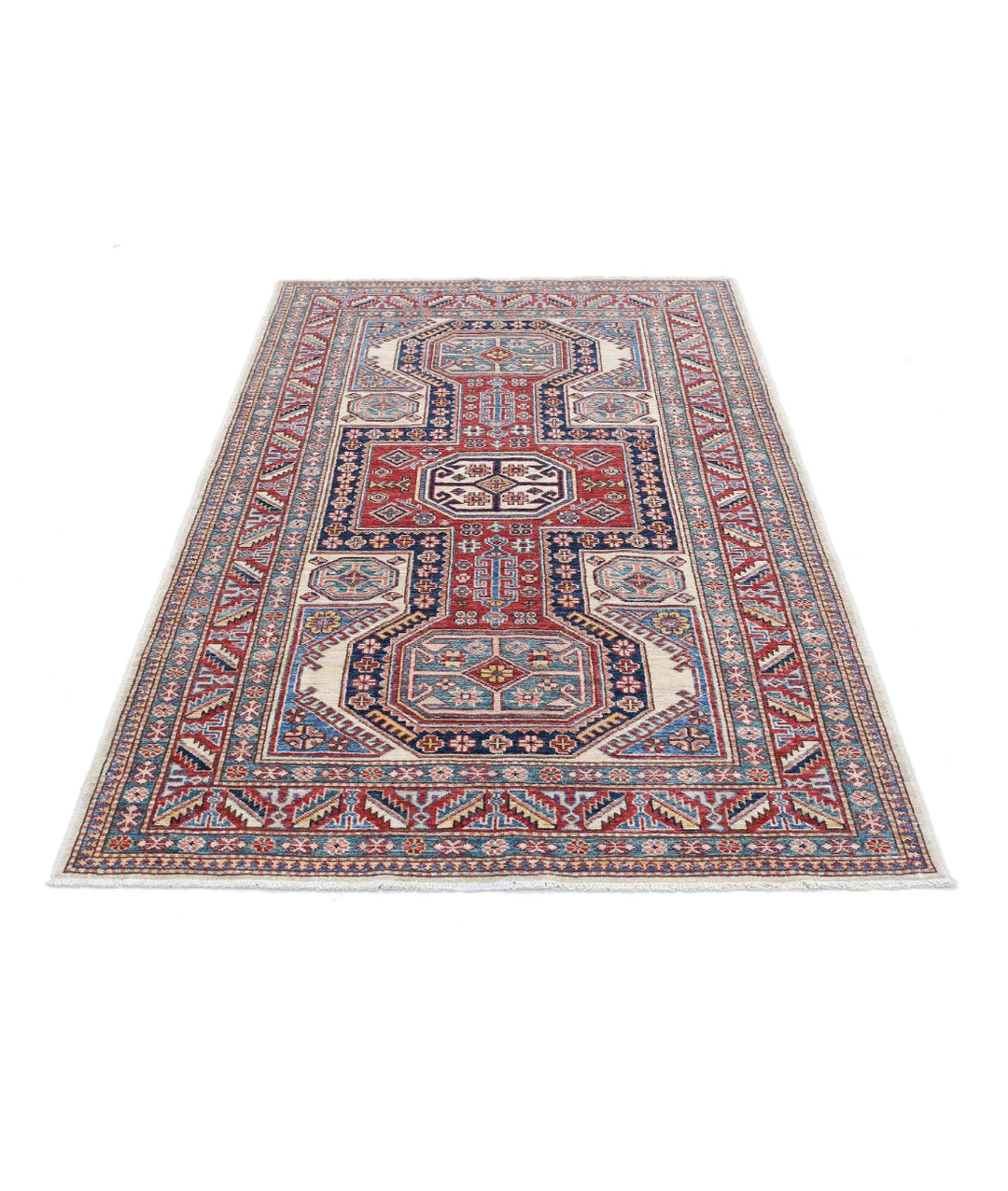 Afghan Royal Kazak Rug 4' 2" x 6' 6" Hand-Knotted | No. AT14216