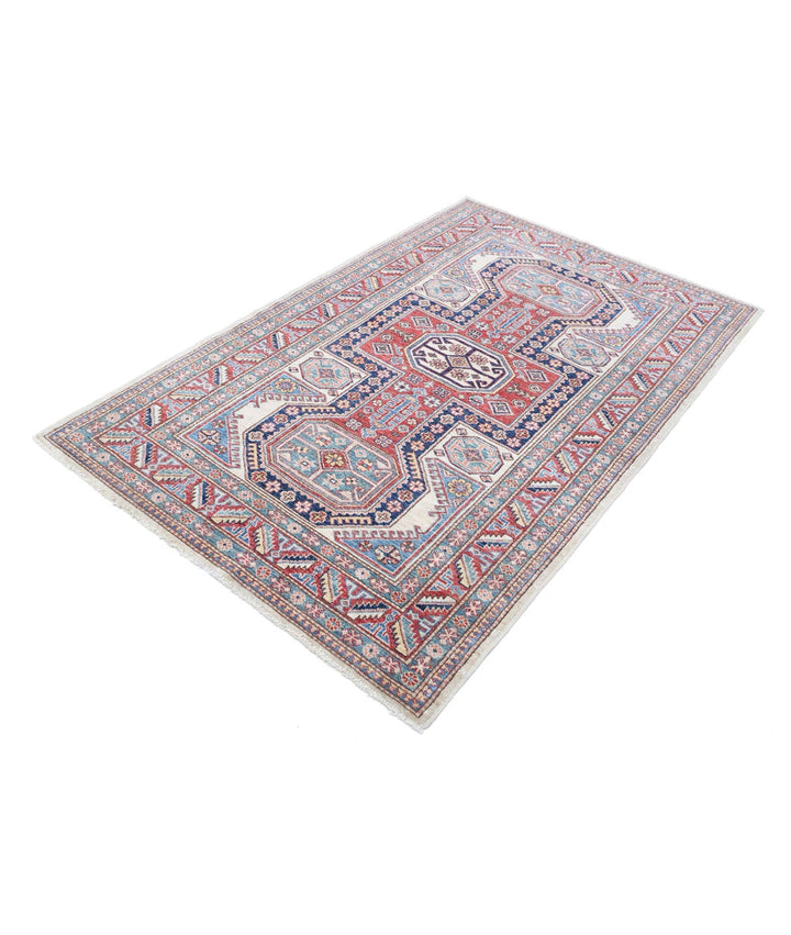 Afghan Royal Kazak Rug 4' 2" x 6' 6" Hand-Knotted | No. AT14216
