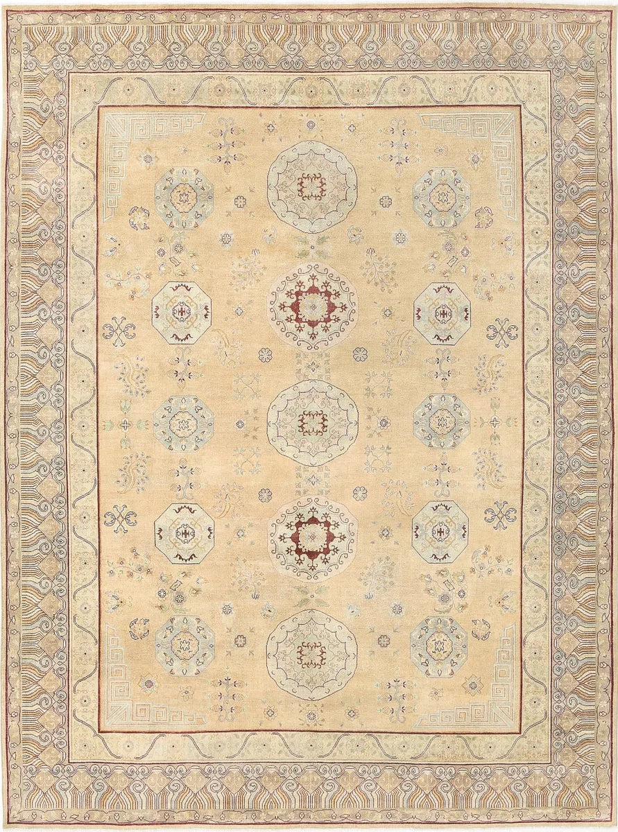 Gold Indian Ziegler Rug 9' 0" x 12' 0" Hand-Knotted | No. AT14308