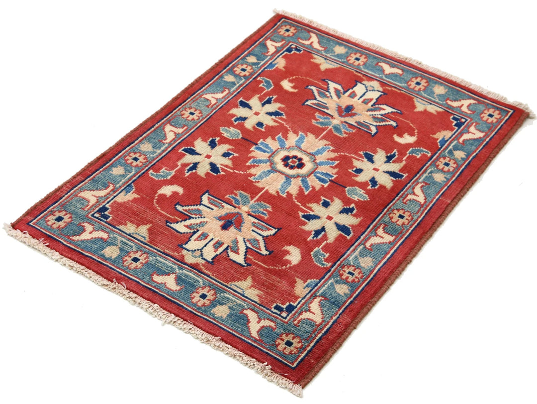 Red Afghan Ziegler Rug 2' 0" x 2' 10" Hand-Knotted | No. AT14337