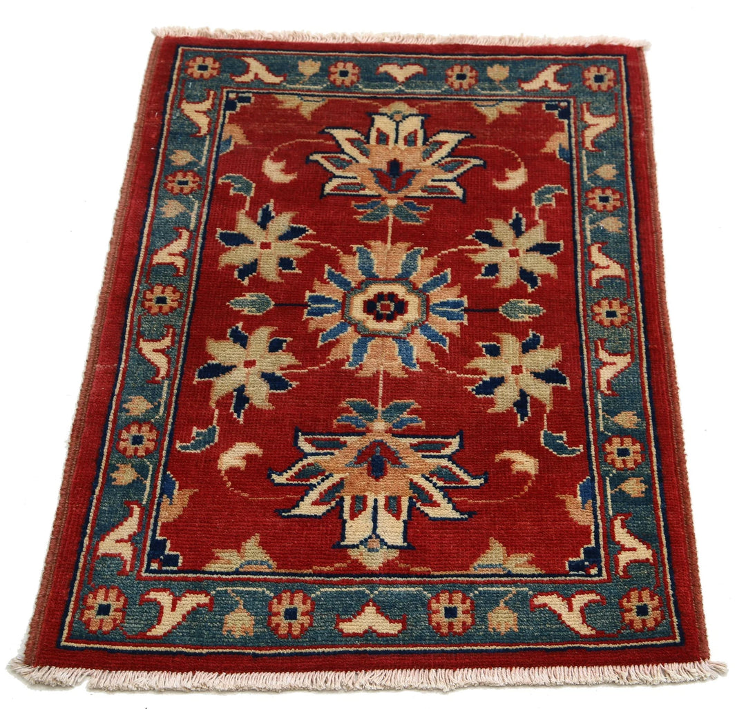 Red Afghan Ziegler Rug 2' 0" x 2' 10" Hand-Knotted | No. AT14337